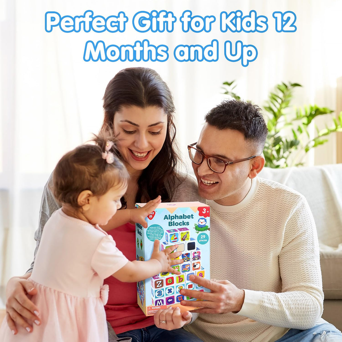 PLAY ABC blocks are durable plastic for long-lasting use.