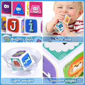 Child stacks PLAY ABC blocks to build dexterity and motor skills.