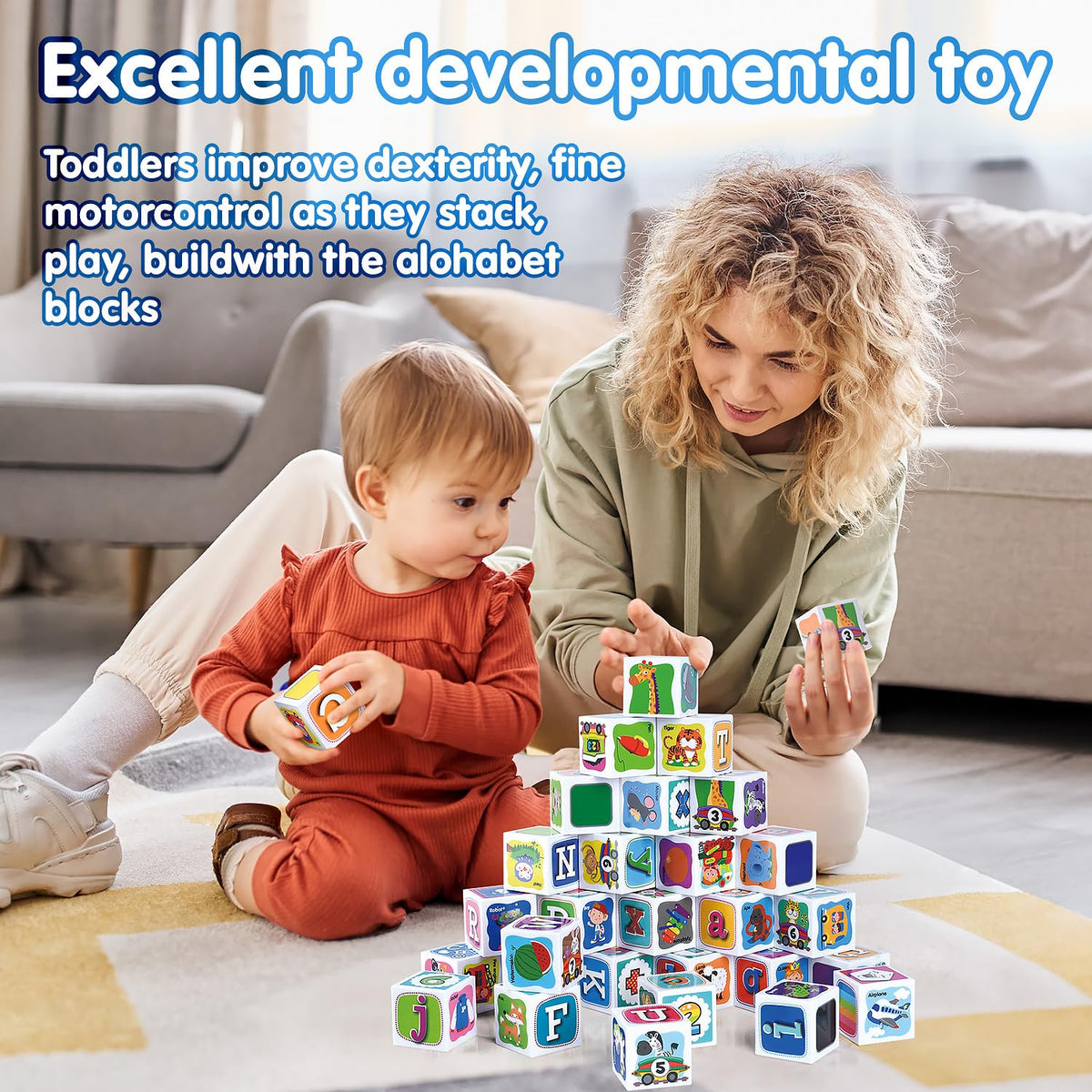 PLAY ABC blocks with everyday object icons aid object recognition during play.