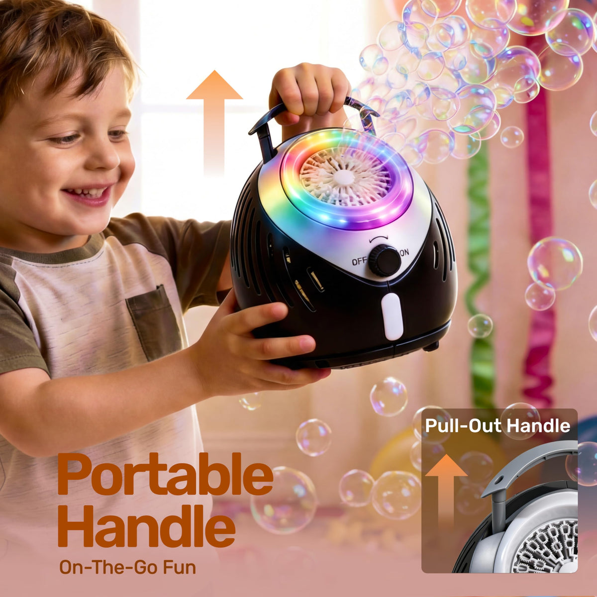 Play-Act bubble machine with 36 wands delivers high-output bubbles quickly.