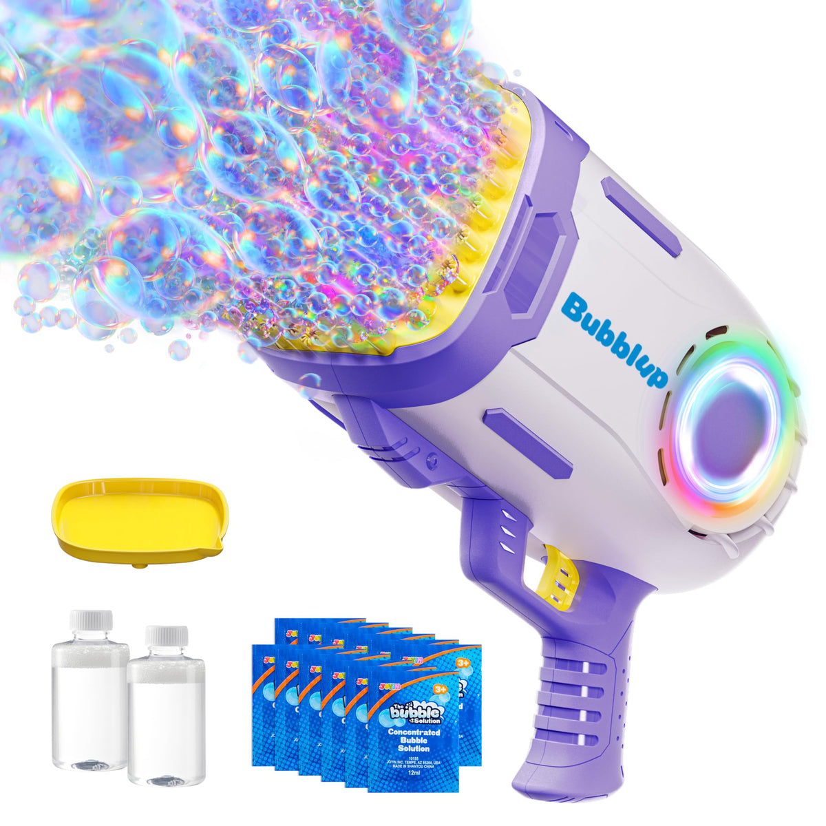 Play-Act 69 Holes Bubble Gun with LED rocket lights for outdoor party fun.