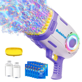 Play-Act 69 Holes Bubble Gun with LED rocket lights for outdoor party fun.