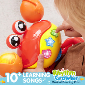 Play-Act JOVA crab toy close-up buttons triggering music and effects during play.