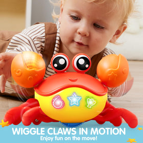 Play-Act JOVA crab toy infrared sensor avoids obstacles to keep babies entertained.