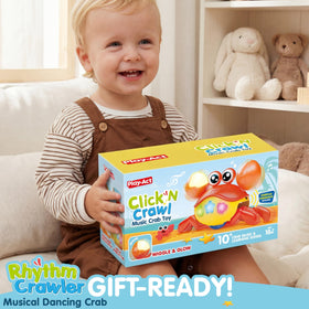 Play-Act JOVA crab toy packaging shows battery requirements and safety notes.