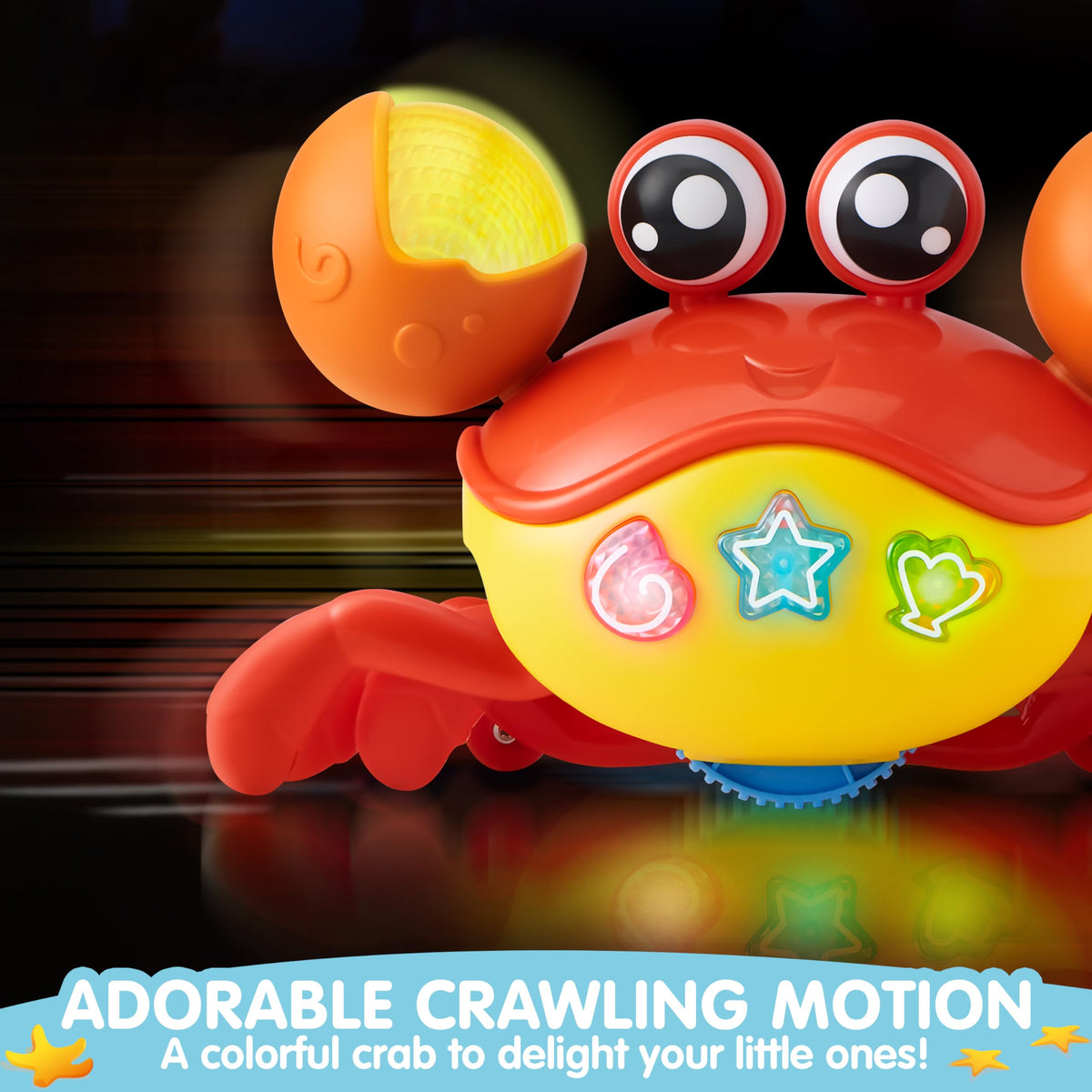 Play-Act JOVA crab toy active tummy time helper encouraging crawling and reaching.