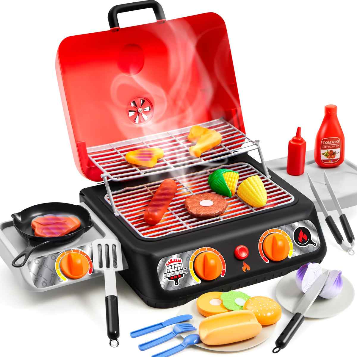 Play-Act Kids BBQ Grill Playset exterior view for group pretend cookouts