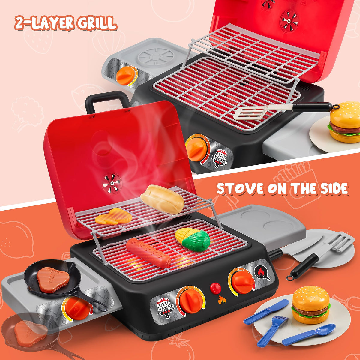 Play-Act Kids BBQ Grill Playset indoor outdoor use for versatile play spaces