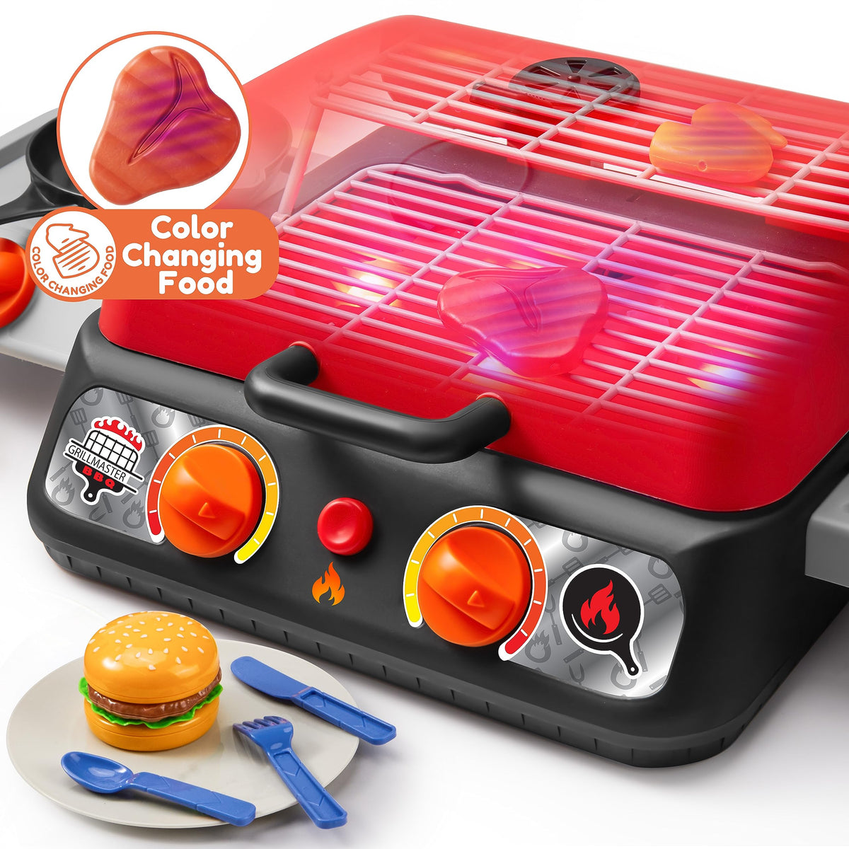 Play-Act Kids BBQ Grill Playset LED lights for realistic ambience