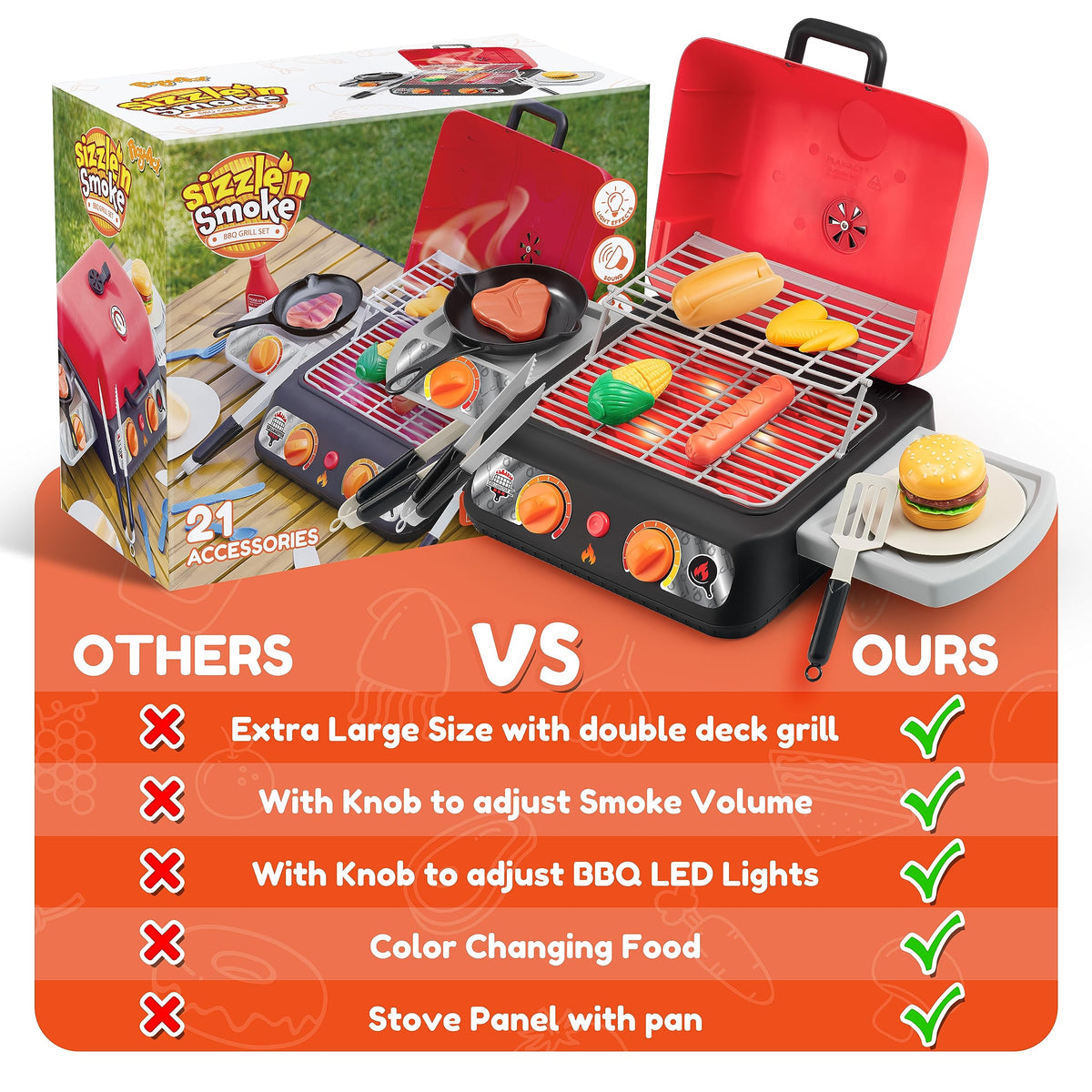 Play-Act Kids BBQ Grill Playset slide-out serving area for pretend meals