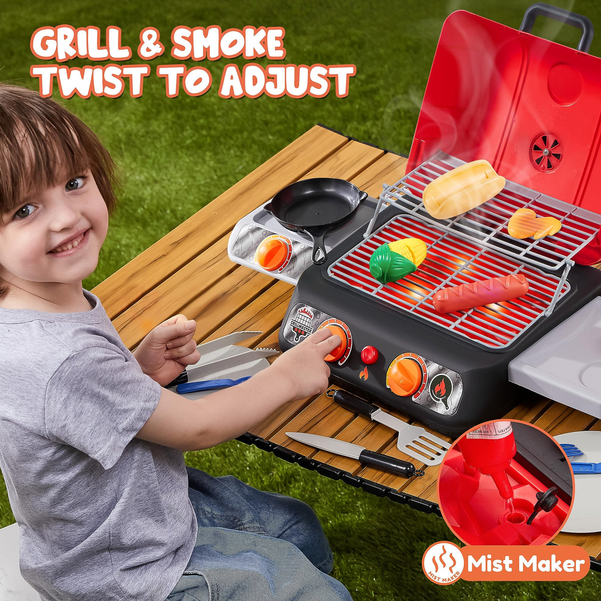 Play-Act Kids BBQ Grill Playset smoke action with safe mist
