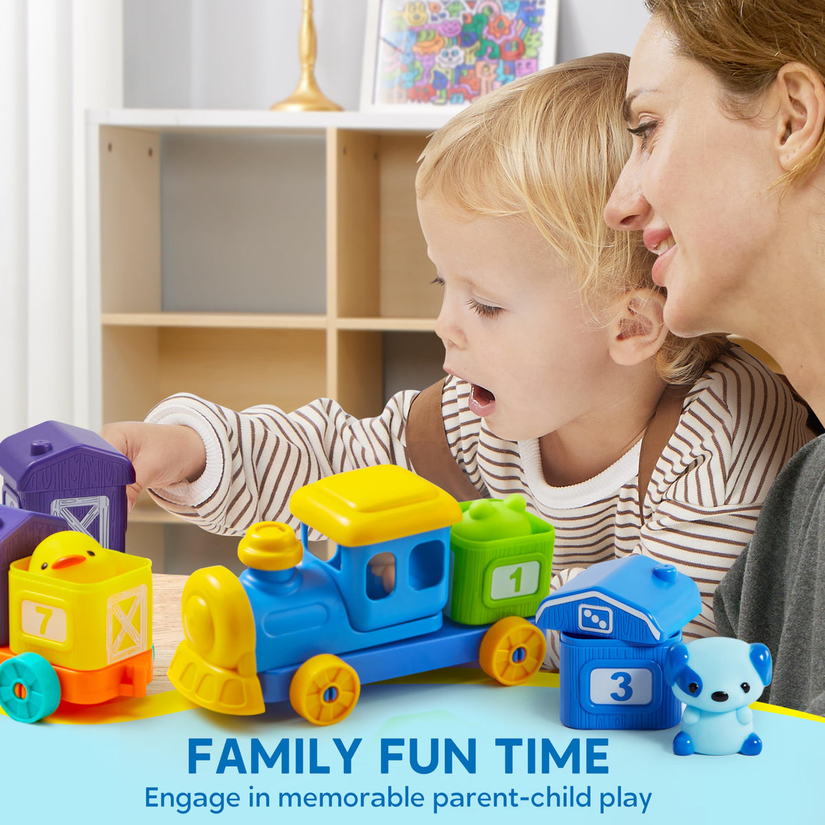 Play-Act nine-barn train sequence encourages creative construction play.