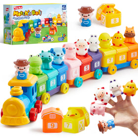 Play-Act farm train with colorful barns for sorting and color recognition.
