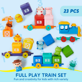 Play-Act farm animals in carriages support imaginative role-play.