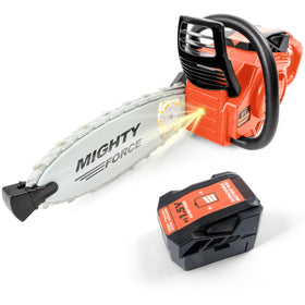 Play-Act Mighty Force Chainsaw Toy with removable battery box for authentic playtime setups.