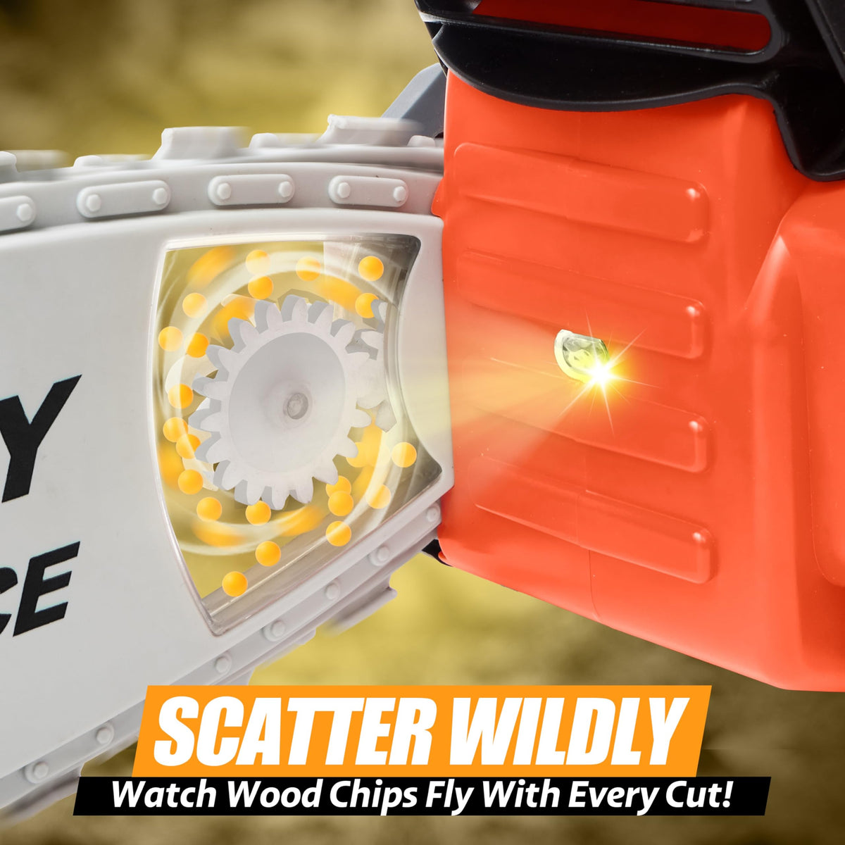 Play-Act Mighty Force Chainsaw Toy easy-grip handle designed for toddlers.