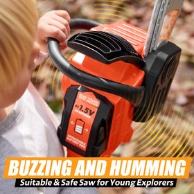 Play-Act Mighty Force Chainsaw Toy orange tail handle improves grip for little hands.