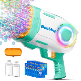 Play-Act outdoor party scene with colorful bubbles in the air.