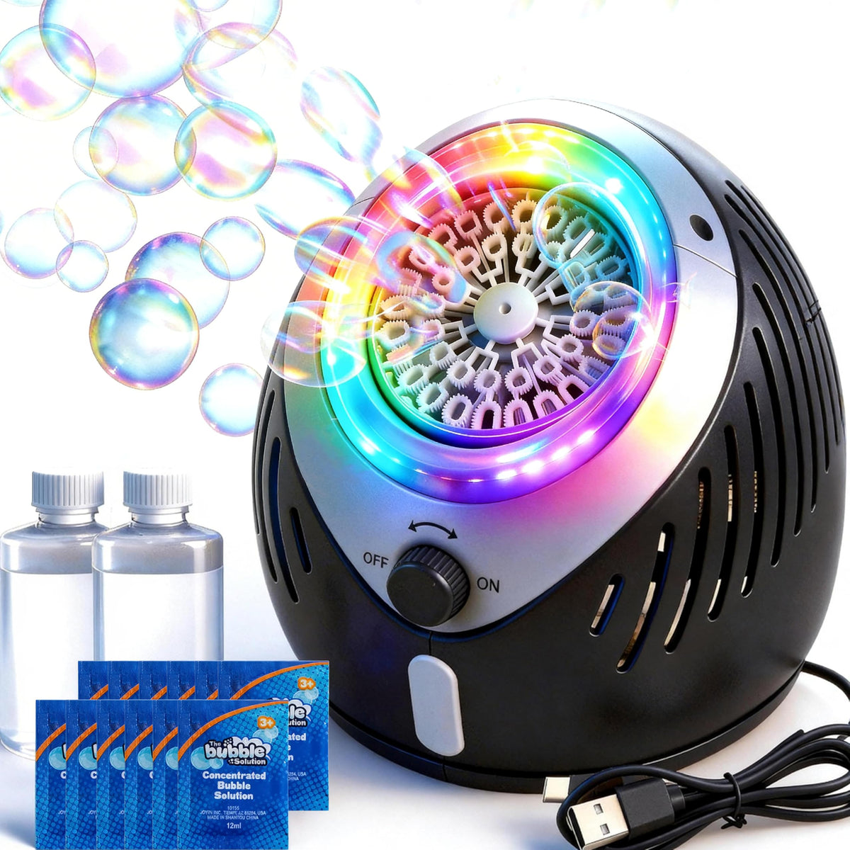 Play-Act bubble machine enhances birthdays and weddings with a playful, photo-worthy backdrop.