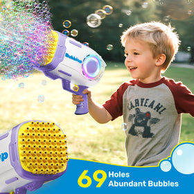 Play-Act rocket-shaped bubble gun lights up while producing thousands of bubbles.