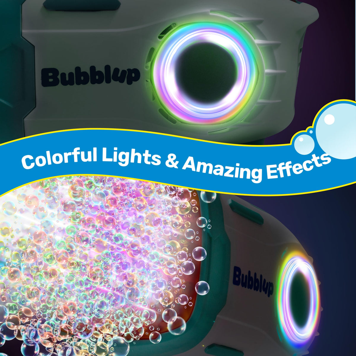 Play-Act rocket-shape bubble gun adds dramatic party vibes outdoors.