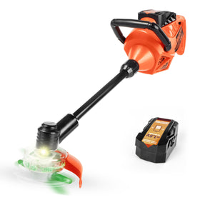 Play-Act Toddler Weed Trimmer in action with green light for imaginative outdoor play.