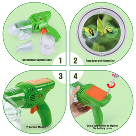 PLAY Bug Vacuum battery compartment indicates four AA power for suction.