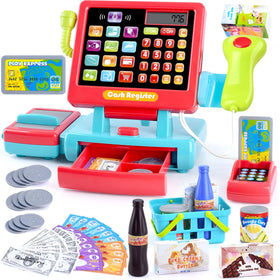 PLAY cash register toy supermarket with calculator for early math practice