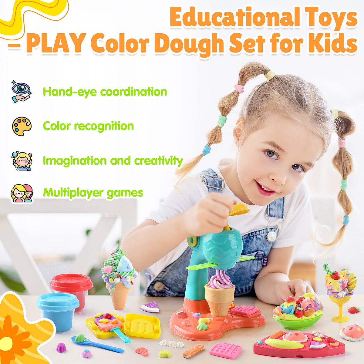 PLAY clay dough set with noodle maker demonstrating texture exploration and hand-eye coordination