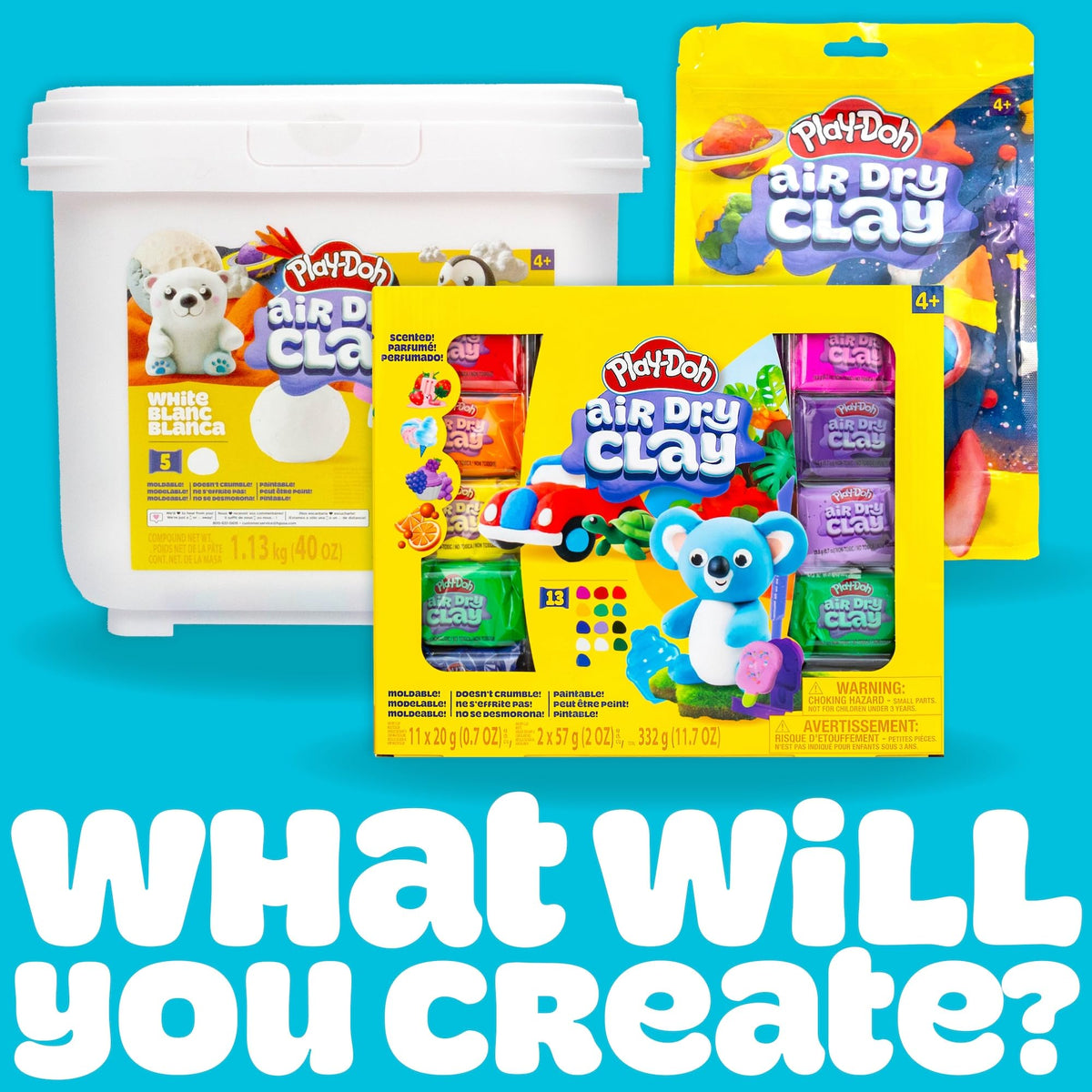 Play-Doh Air-Dry Clay finished sculptures await air-drying