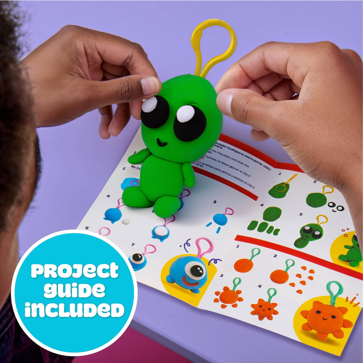 Play-Doh button eyes adding charm to personalized keychains.