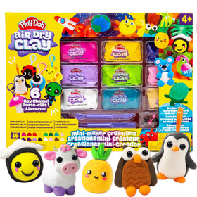 Play-Doh Air Dry Clay Mini Maker Creations kit on a table, ready for crafting.
