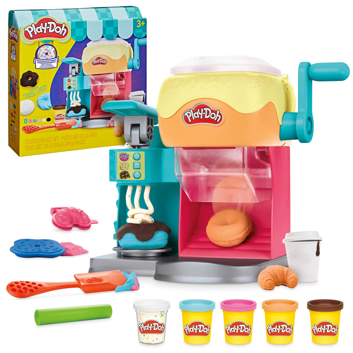 Play-Doh Donut Drop Shop donut mold for easy three-style donuts, inspiring imaginative play.