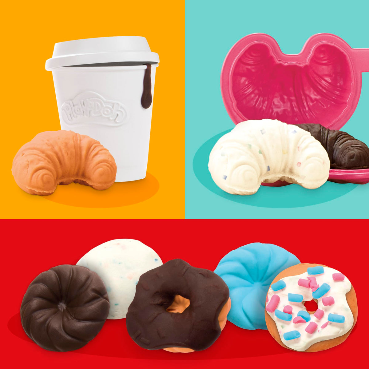 Play-Doh Donut Drop Shop frosting stamper creates flat, playful frosting textures.