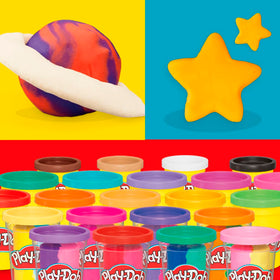 Play-Doh dual-color cans enabling creative multi-hue designs