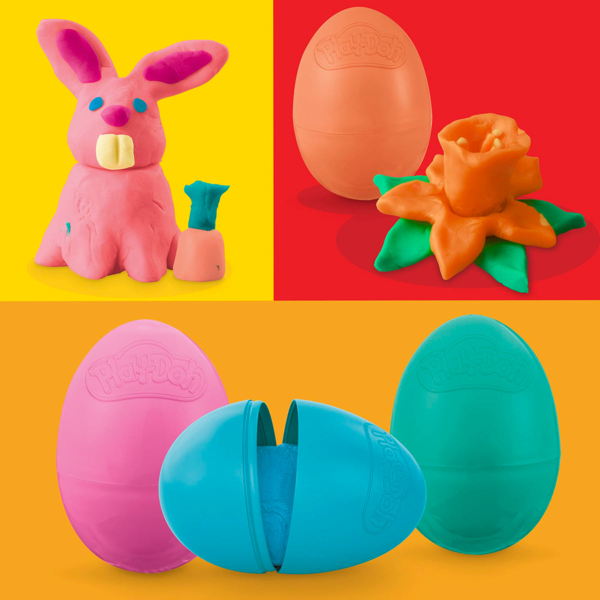 Play-Doh eggs featuring dinosaurs and dragons for imaginative hunt games.