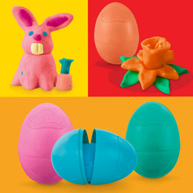 Play-Doh eggs featuring dinosaurs and dragons for imaginative hunt games.