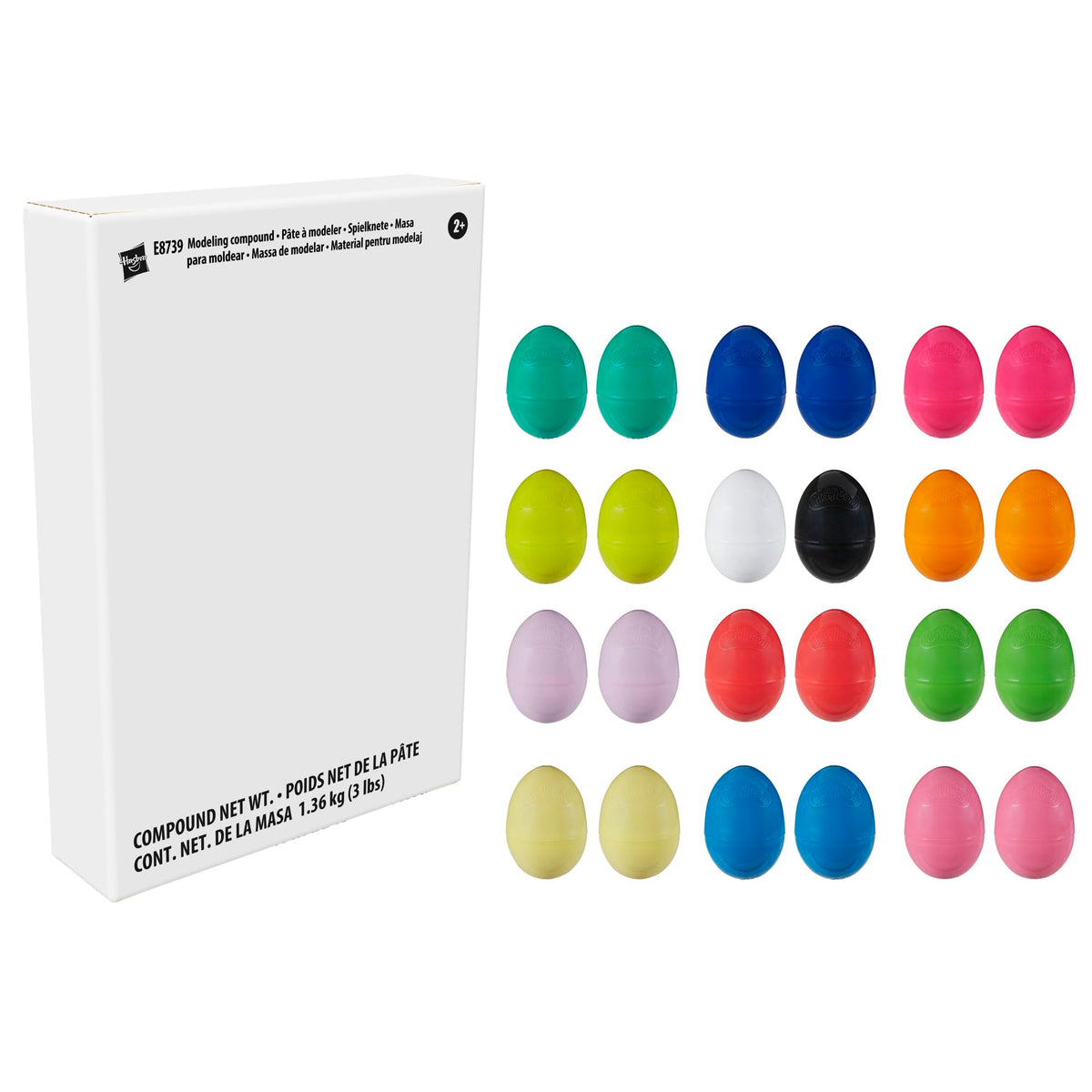 Play-Doh eggs packaging shown as easy-open recyclable packaging.