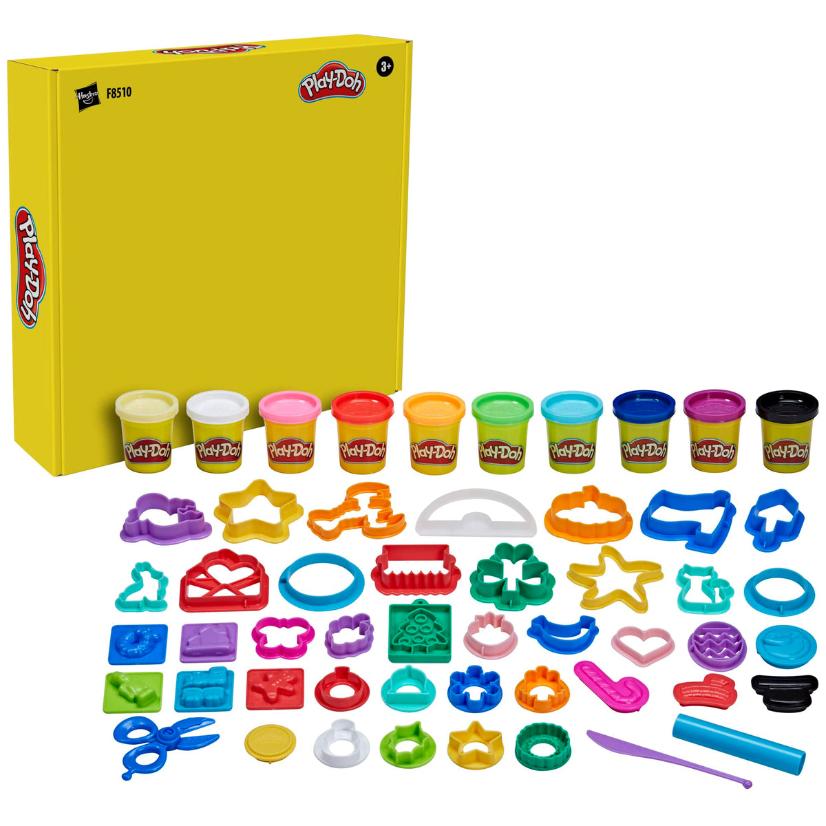 Play-Doh holiday colors pack with 10 bright cans for rich art projects.