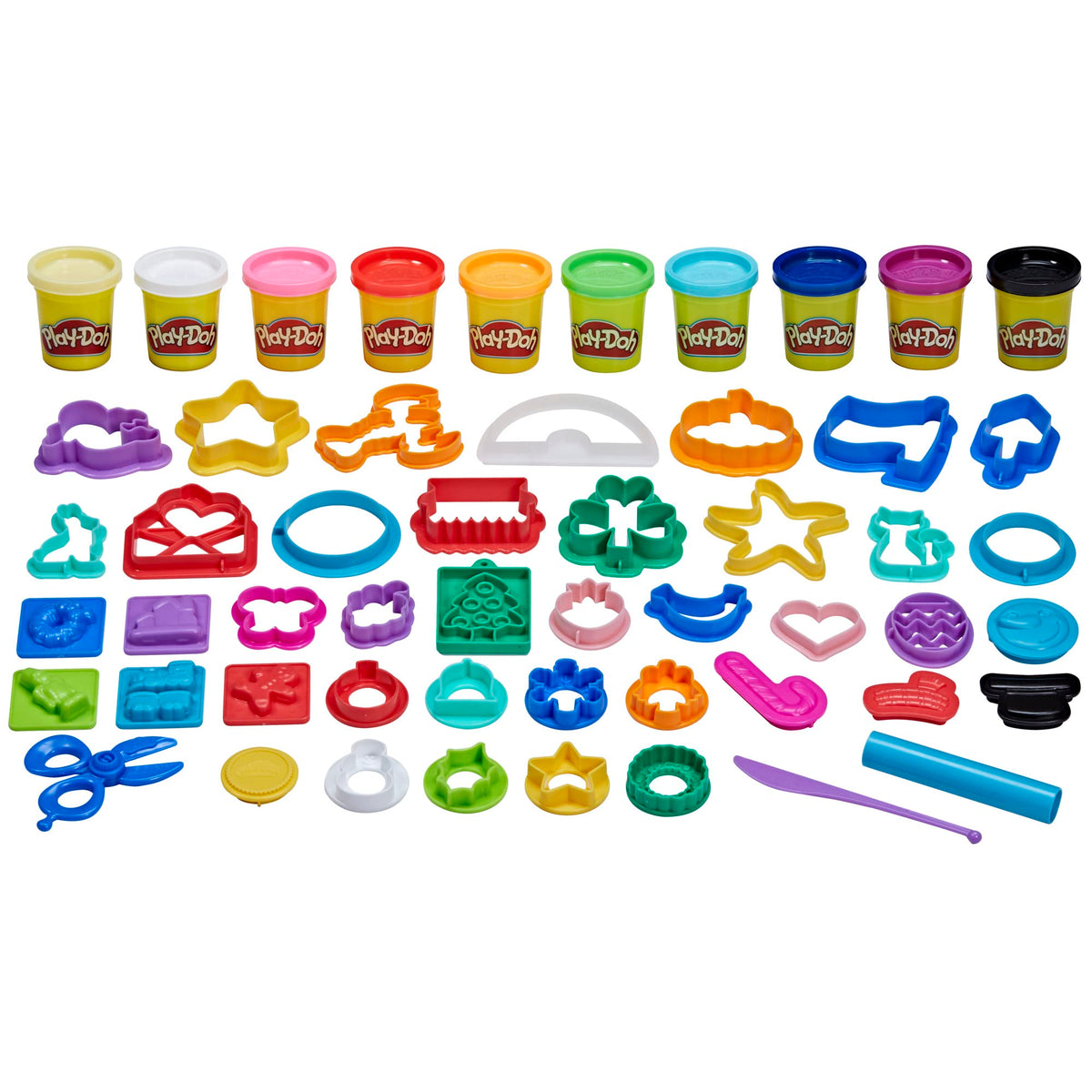 Play-Doh Holiday Tools set with 43 accessories for festive crafts and play.