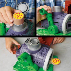 Pizza design cans enable colorful dough crafting for imaginative pizza scenes.