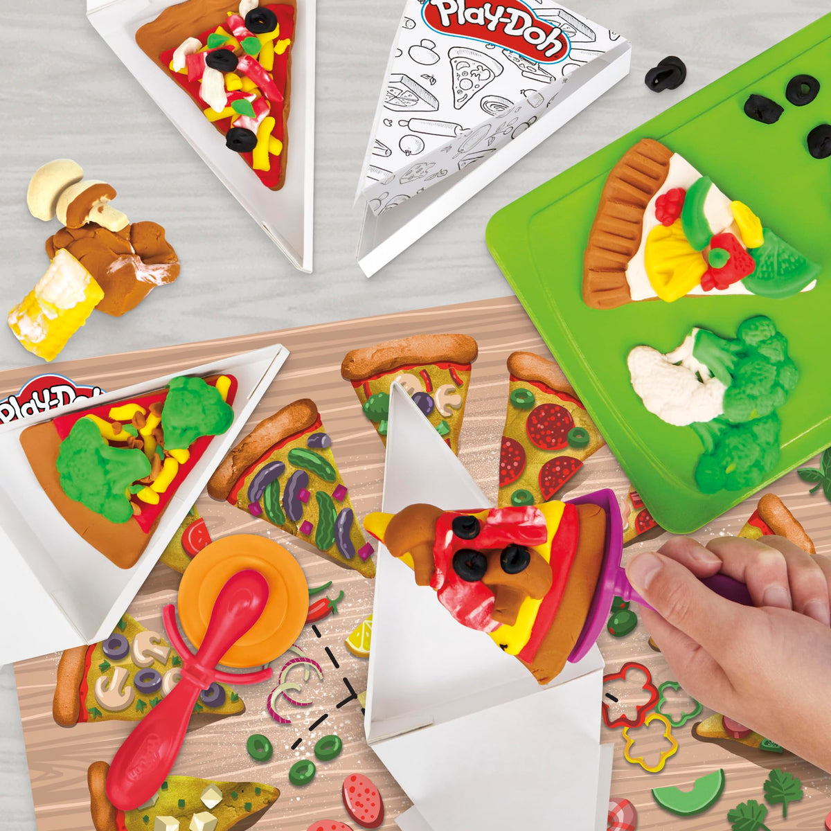 Play-Doh Pizza Slice Playset cardboard pizza boxes for pretend delivery and gifting