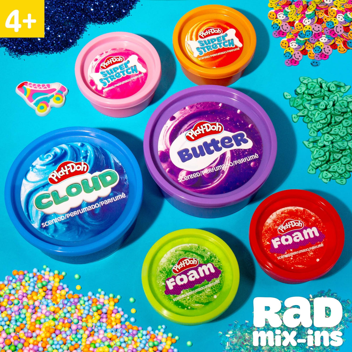 Play-Doh Super Stretch orange citrus compound enables long playful stretches.