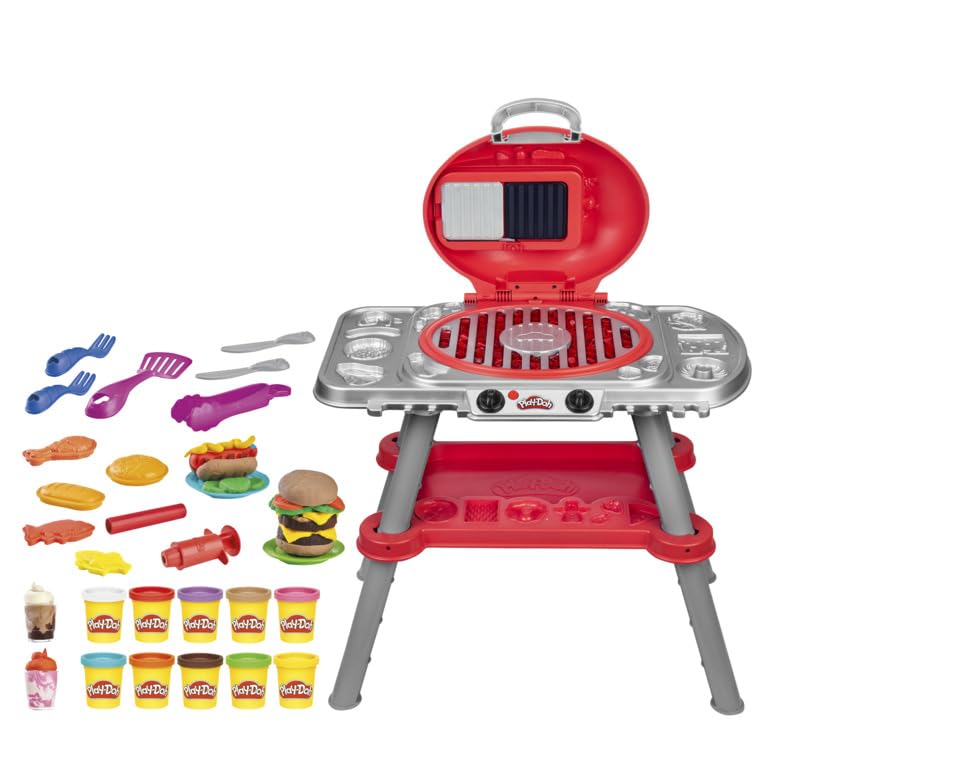 Play-Doh Sizzlin' Grill set includes 17 accessories for creative cooking