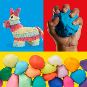 Play-Doh Sparkle colors shimmer on imaginative creations for extra glow.