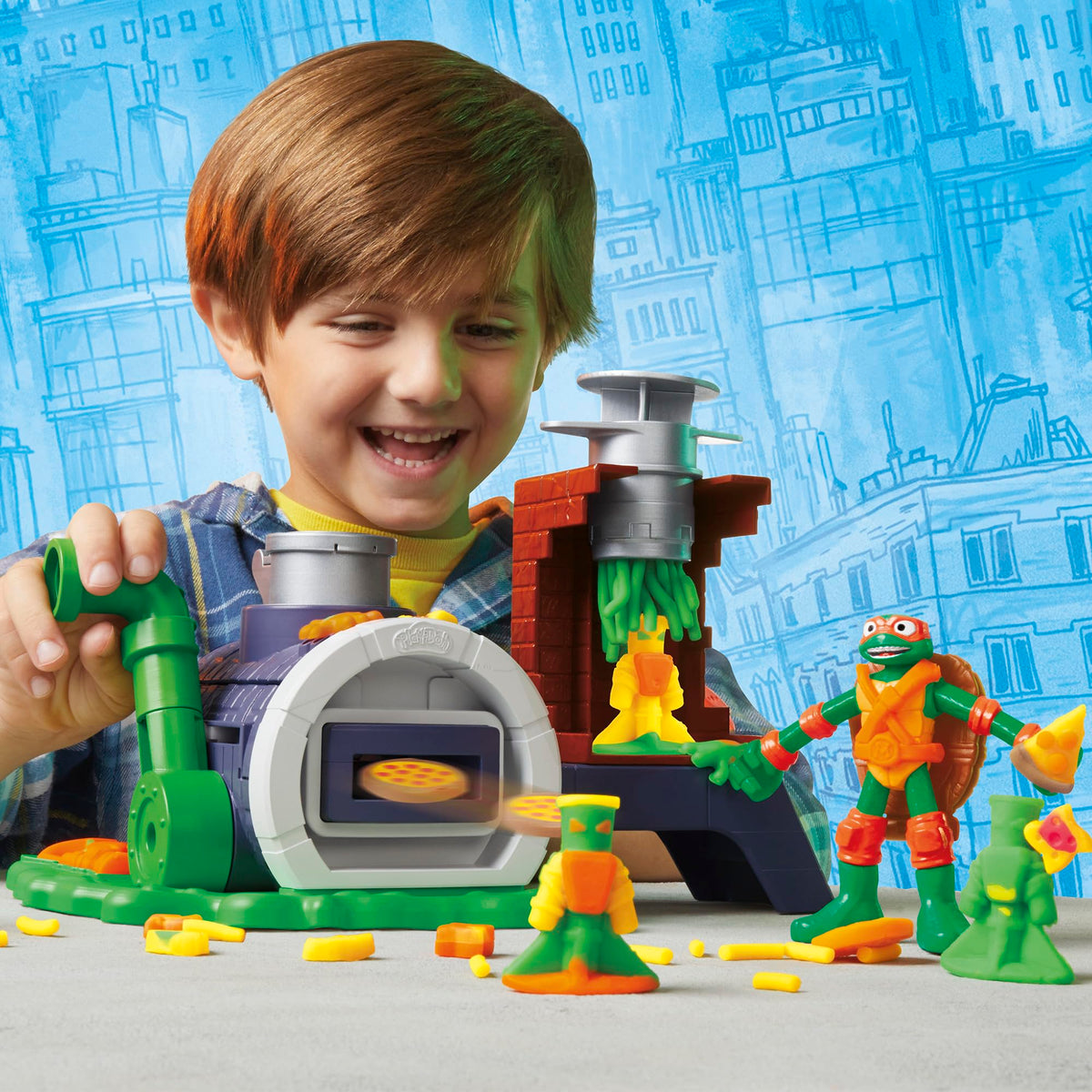 Play-Doh TMNT Mikey bendy figure with movable limbs for poseable play.