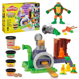 Play-Doh TMNT Slice & Blast pizza-sewer blaster in action for creative play.