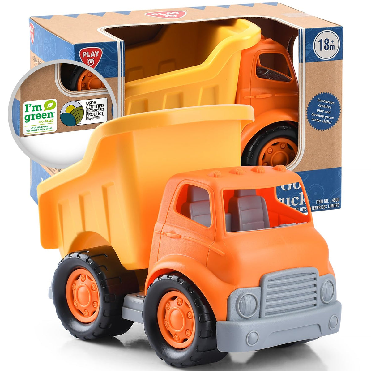PLAY dump truck sand play shows durable design for safe beach and sandbox fun.