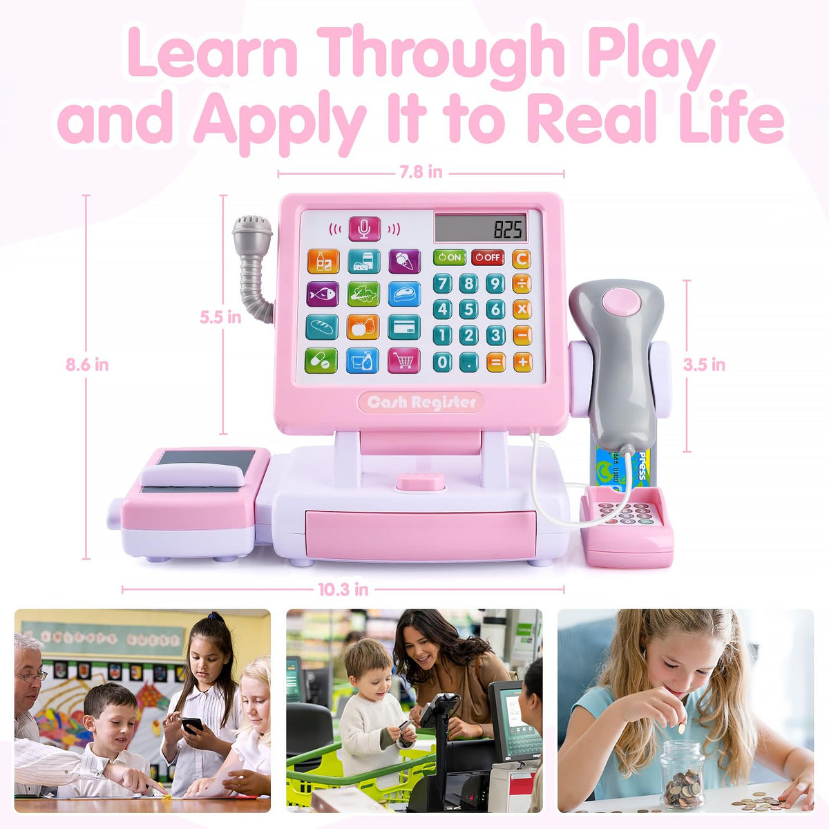 PLAY Cash Register Toy cans and drinks supply vibrant retail scene for pretend shopping