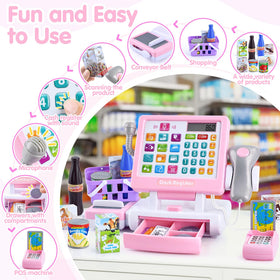 PLAY Kids Cash Register Toy conveyor belt demonstrates sequencing during shopping role play